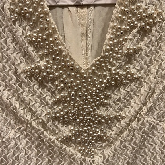 Vintage 1960’s 60s White Lace Beaded Go Go Dress Size XS/S Scalloped Hem Lined - Picture 5 of 11